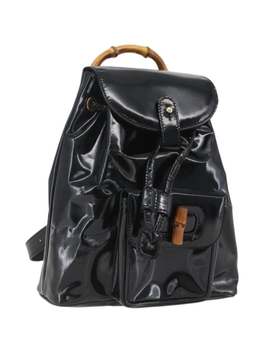 GUCCI Bamboo Backpack Patent leather Black Gold 003 1705 0030